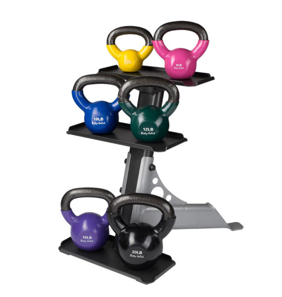 Body-Solid 70 lb. Vinyl Kettlebell Package with Rack