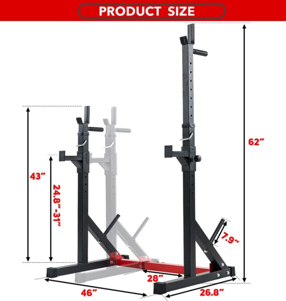 Vanswe Barbell Squat Rack- 550LBS Capacity for Home Gym Workouts dimensions
